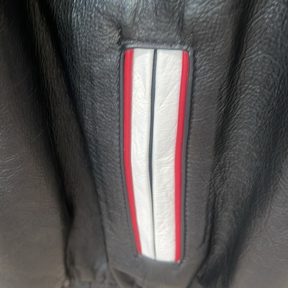 Vintage USA American Flag Black Leather Bomber Jacket Biker Motorcycle size M - Picture 10 of 17